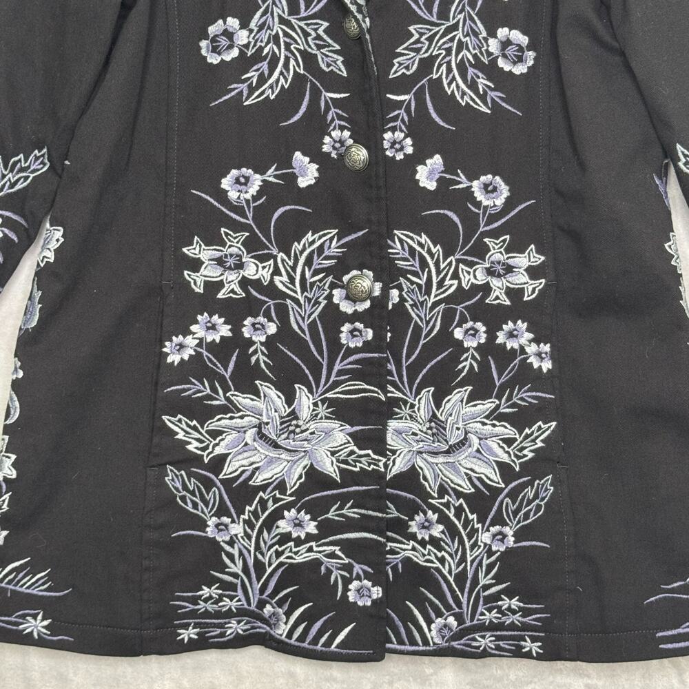 Ali Miles Black Jean Jacket with White & Light Blue Floral Embroidery - Picture 5 of 14